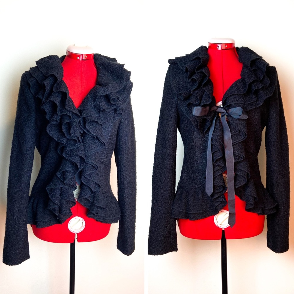 Anthro Ruffle Collar Boucle Blazer Jacket Victorian Mise en Scene RUFFIAN